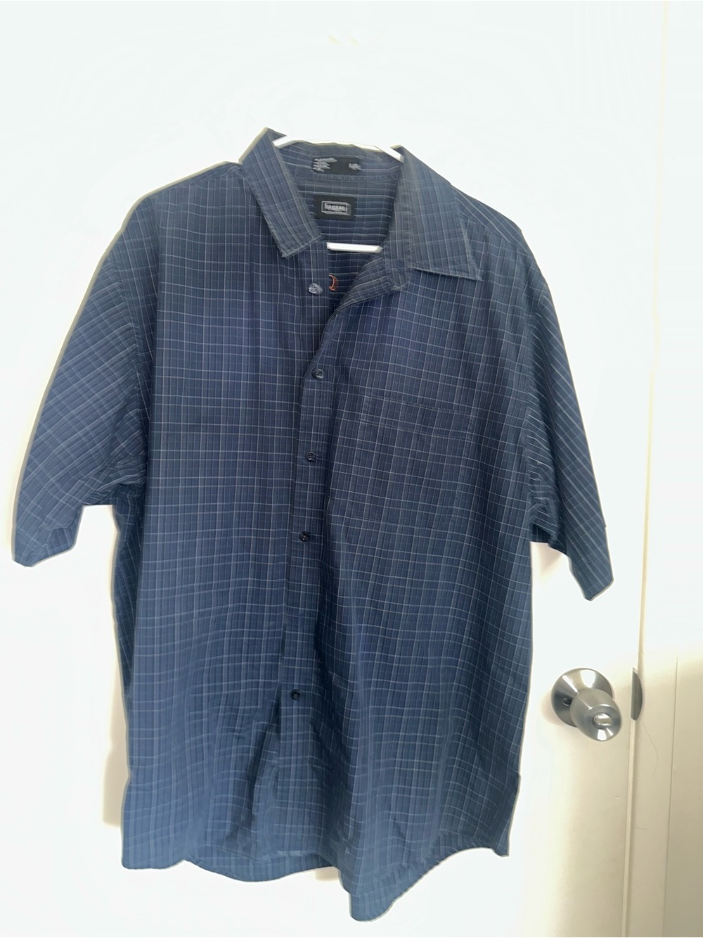 Haggar Navy Plaid Short-Sleeve Button-Down Shirt